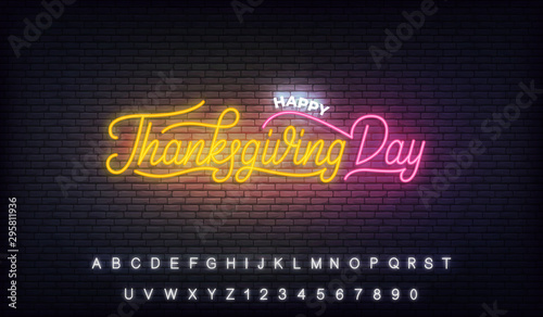 Thanksgiving Day neon. Lettering template for Thanksgiving Day celebration