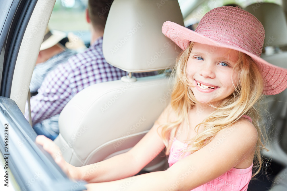 Happy girl in the back seat in the car Stock Photo Adobe Stock