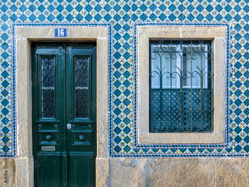  Typical facade of a building with tiles (azuleios)  wall  of Lisbon, Portugal