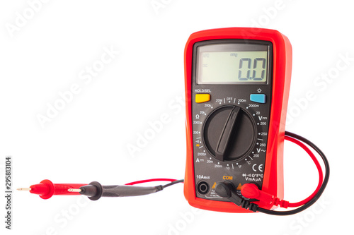 Multimeter to check electricity voltage isolated on white background