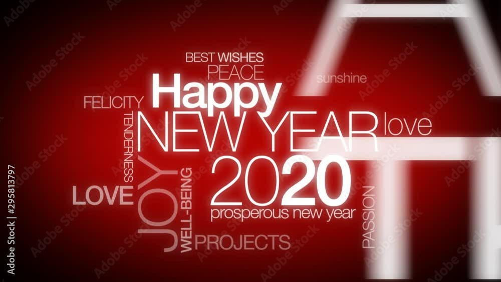 Happy New Year 2020 new year's eve worldwide celebration international wishes traduction love words tag cloud text animation video 