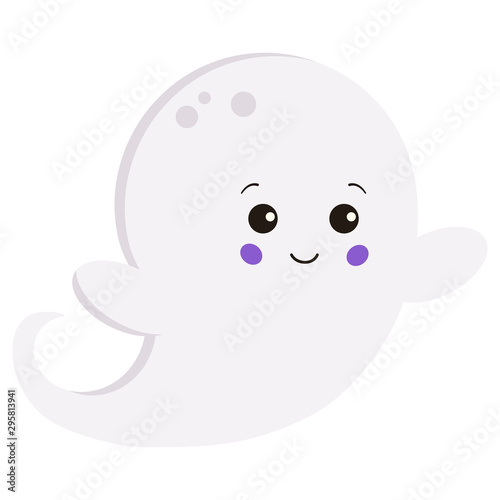 Vector flat style kawaii little cute sweet cartoon baby boy ghost isolated on white background.