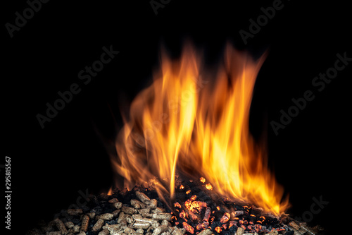 burning wood pellets, living flame
