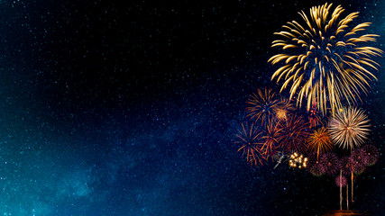 Fireworks with blur milky way background
