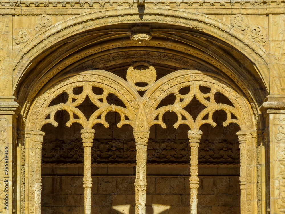 Obraz premium Jeronimos Monastery in Lisbon - the most grandiose monument to late-Manueline Portuguese style architecture, and Church of Santa Maria of Belem in Lisbon, Portugal