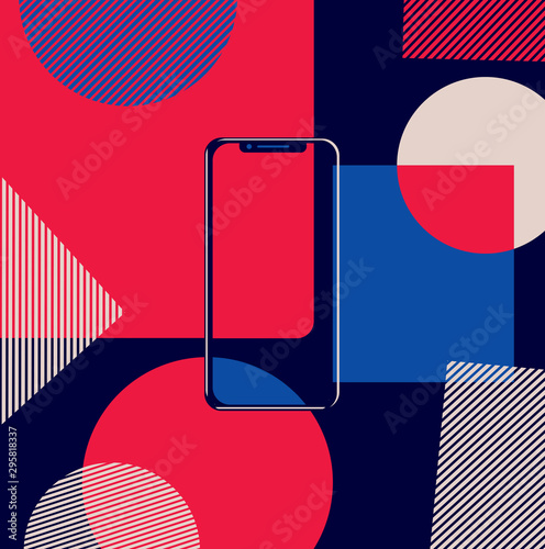 Cellular modern frameless phone on an abstract background. The concept of modern technology