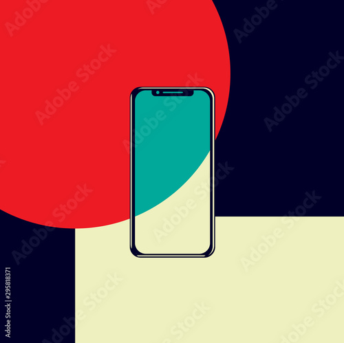 Cellular modern frameless phone on an abstract background. The concept of modern technology