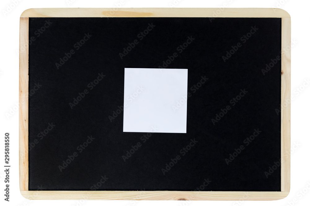 The White note paper on black board isolated on white background with clipping path. The White note paper on black board isolated on white background with clipping path.