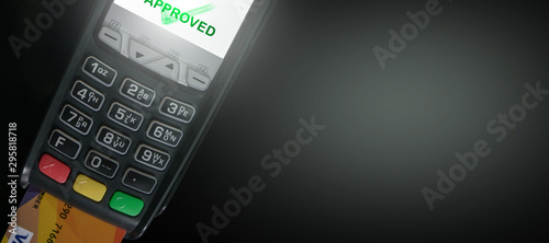 Payment by credit card using POS terminal, approved payment and copyspace
