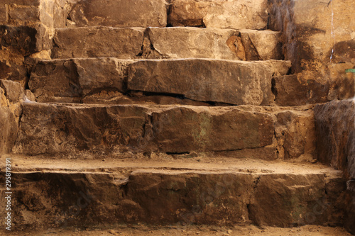 Stone stairs in the old fortress. Stone steps.