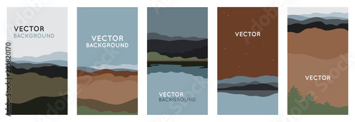 Vector illustration in trendy flat style and with copy space for text - landscape with mountains and hills- vertical banners, backgrounds