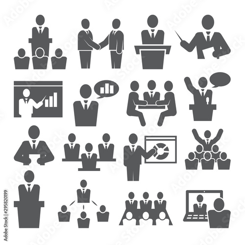 Conference icons set on white background