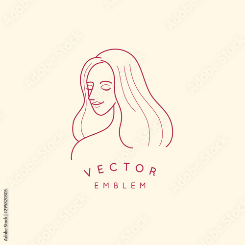 Vector abstract logo design template in trendy linear minimal style, emblem for beauty studio and cosmetics - female portrait, beautiful woman's face