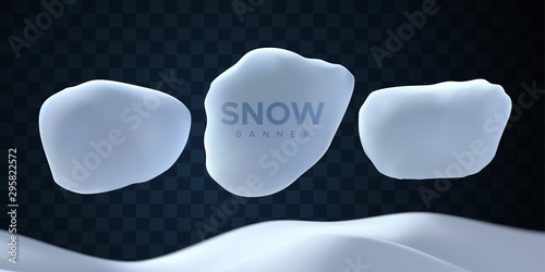 Vector set of snow banners isolated on transparent background. Winter decorations of snowballs. Seasonal elements for design
