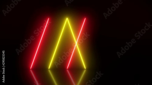 Wallpaper Mural Video animation of glowing vertical neon lines in red and yellow on reflecting floor. - Abstract background - laser show Torontodigital.ca