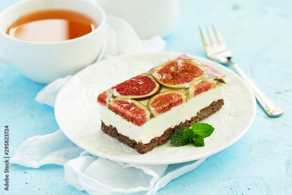 low calorie cheesecake with figs. selective focus. low calorie cheesecake with figs. selective focus.