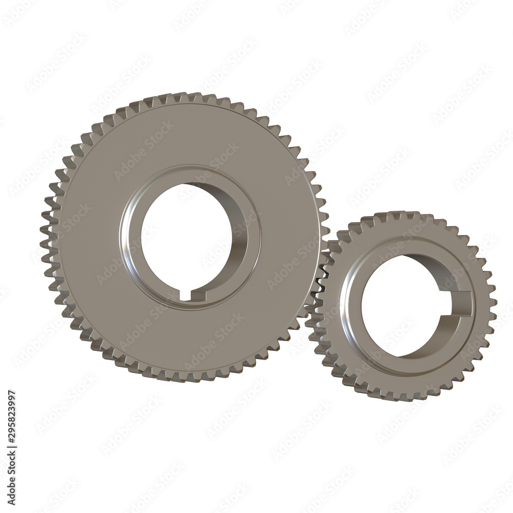 Two metal gears on a white background, isolate. 3D rendering of excellent quality in high resolution. It can be enlarged and used as a background or texture. Two metal gears on a white background, isolate. 3D rendering of excellent quality in high resolution. It can be enlarged and used as a background or texture.