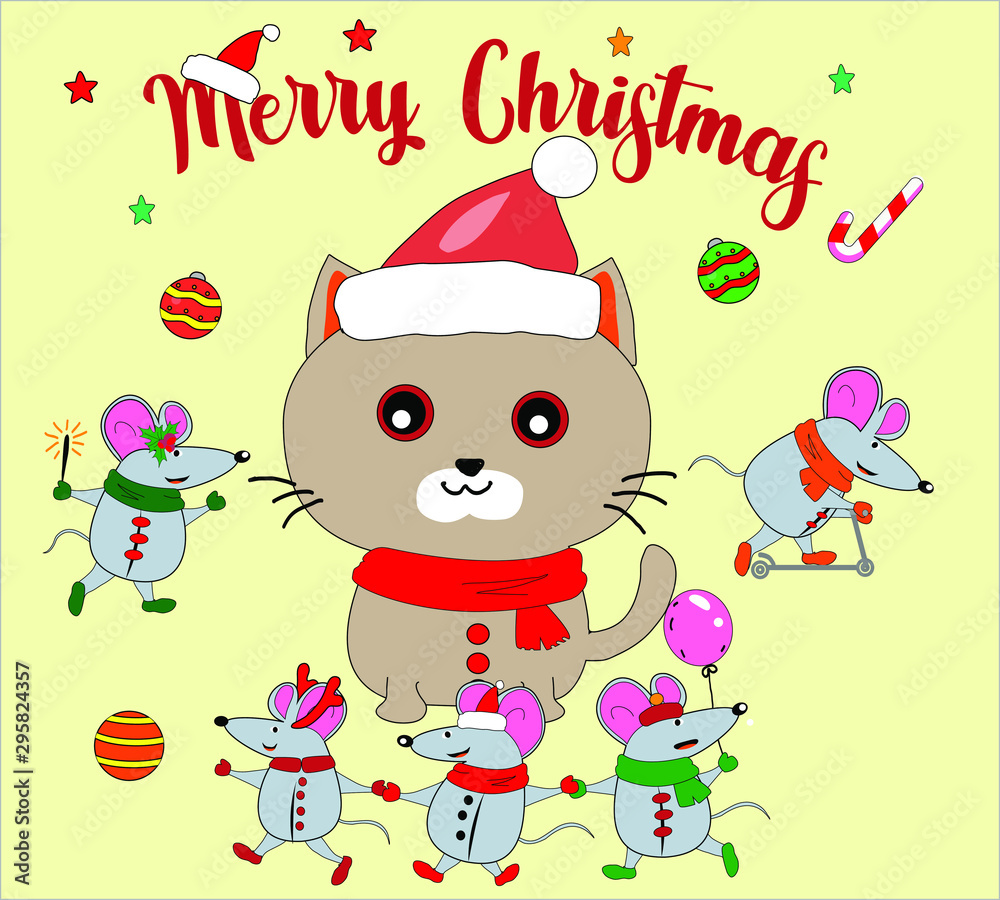 2020 Chinese New Year of the Rat. Dedicated to the year of the mouse. Funny mice and cat in different situations. For design and cards. 2020 Chinese New Year of the Rat. Dedicated to the year of the mouse. Funny mice and cat in different situations. For design and cards.