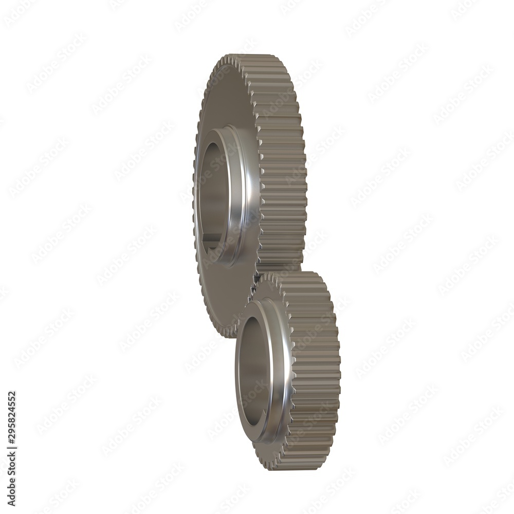 Two metal gears on a white background, isolate. 3D rendering of excellent quality in high resolution. It can be enlarged and used as a background or texture. Two metal gears on a white background, isolate. 3D rendering of excellent quality in high resolution. It can be enlarged and used as a background or texture.