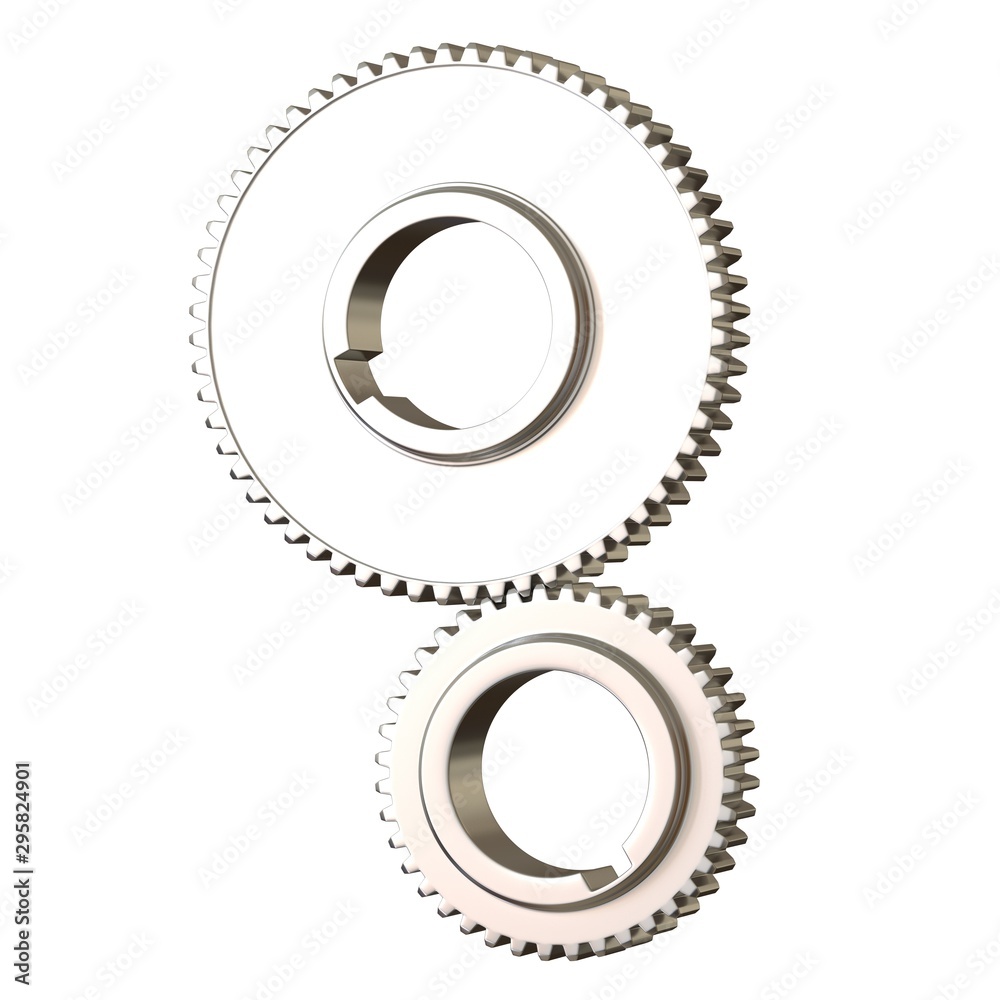 Two metal gears on a white background, isolate. 3D rendering of excellent quality in high resolution. It can be enlarged and used as a background or texture. Two metal gears on a white background, isolate. 3D rendering of excellent quality in high resolution. It can be enlarged and used as a background or texture.
