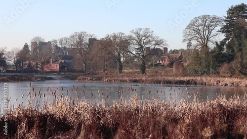 Park And Lake with Castle in background Kenilworth England UK