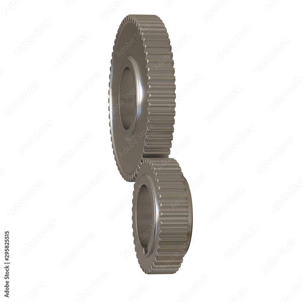 Two metal gears on a white background, isolate. 3D rendering of excellent quality in high resolution. It can be enlarged and used as a background or texture. Two metal gears on a white background, isolate. 3D rendering of excellent quality in high resolution. It can be enlarged and used as a background or texture.