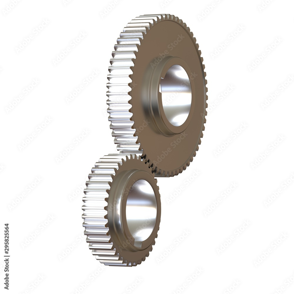 Two metal gears on a white background, isolate. 3D rendering of excellent quality in high resolution. It can be enlarged and used as a background or texture. Two metal gears on a white background, isolate. 3D rendering of excellent quality in high resolution. It can be enlarged and used as a background or texture.