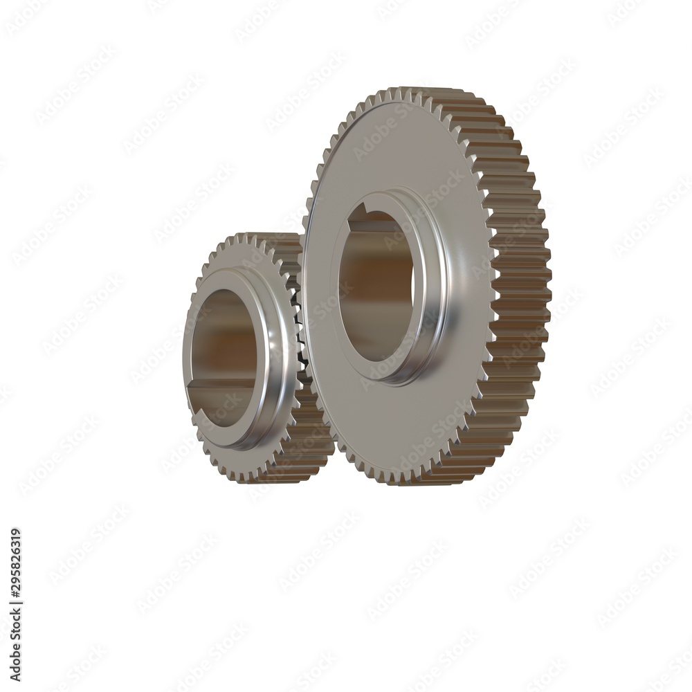 Two metal gears on a white background, isolate. 3D rendering of excellent quality in high resolution. It can be enlarged and used as a background or texture. Two metal gears on a white background, isolate. 3D rendering of excellent quality in high resolution. It can be enlarged and used as a background or texture.