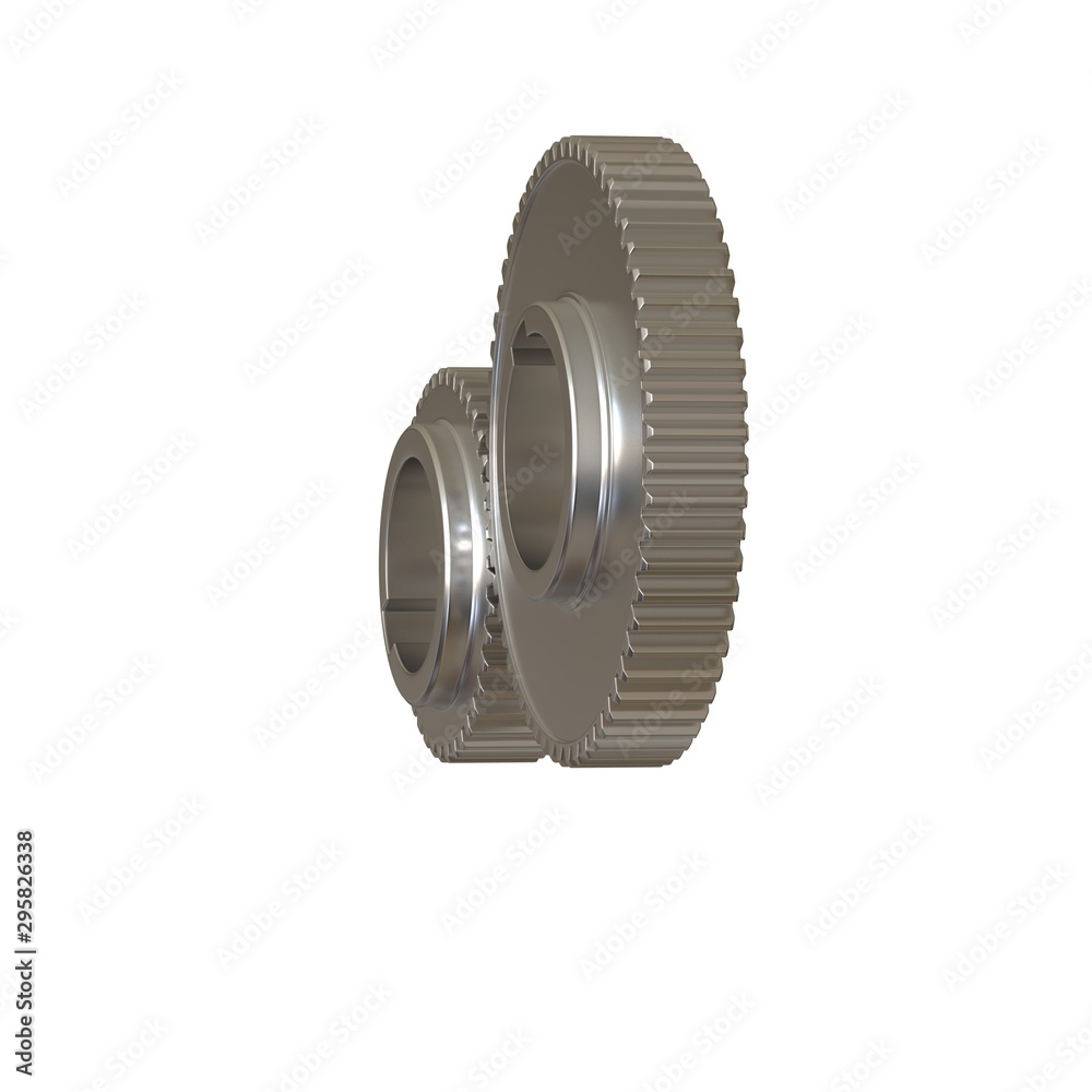 Two metal gears on a white background, isolate. 3D rendering of excellent quality in high resolution. It can be enlarged and used as a background or texture. Two metal gears on a white background, isolate. 3D rendering of excellent quality in high resolution. It can be enlarged and used as a background or texture.
