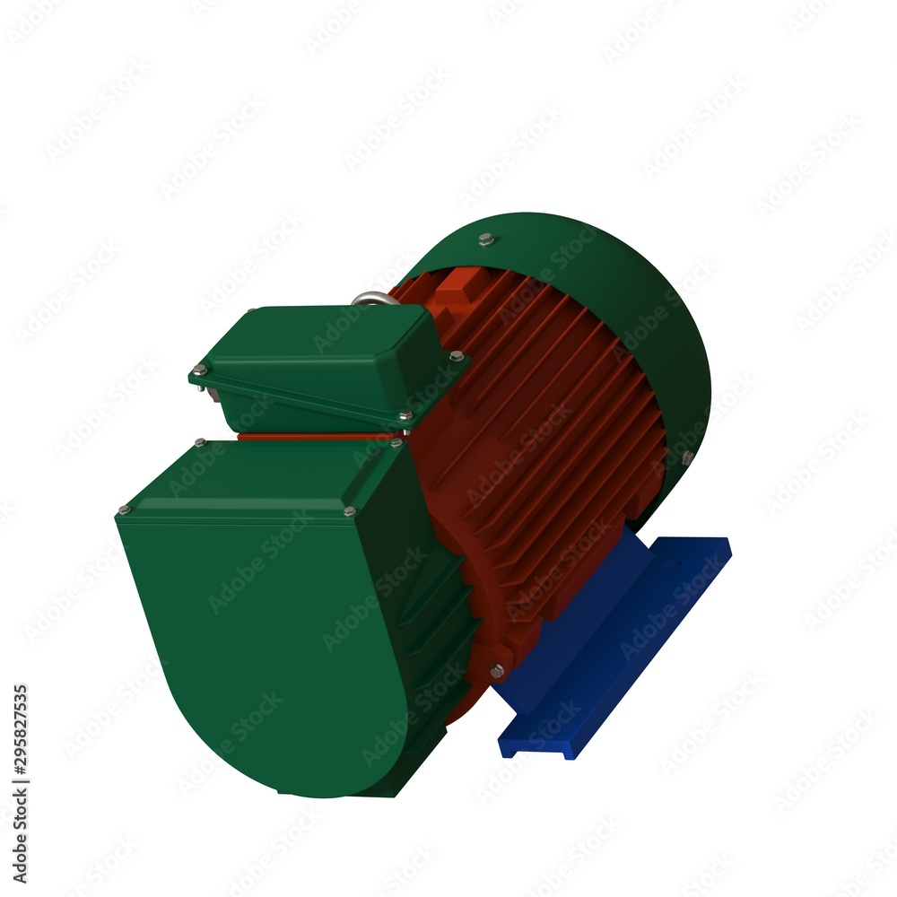 Electric motor on a white background, isolate.. 3D rendering of excellent quality in high resolution. It can be enlarged and used as a background or texture.