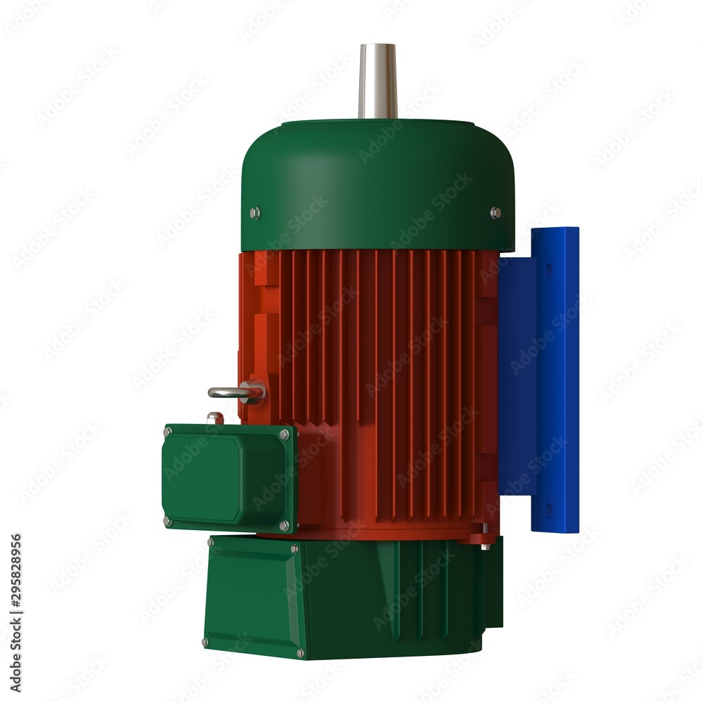 Electric motor on a white background, isolate.. 3D rendering of excellent quality in high resolution. It can be enlarged and used as a background or texture.
