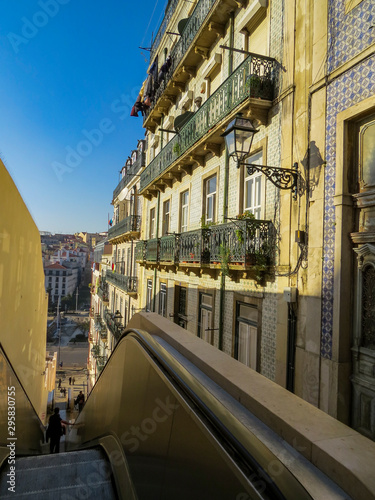  Typical facade of a building with tiles (azuleios)  wall  of Lisbon, Portugal photo