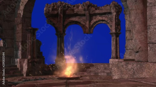  3D rendering on chroma key background of a ritual brazier in an ancient temple