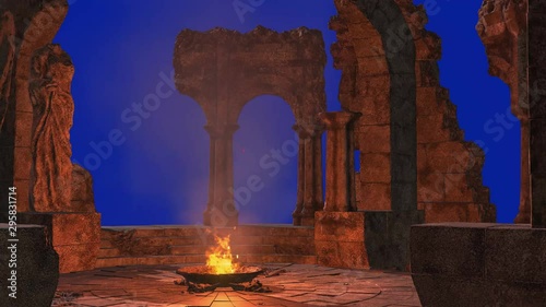  3D rendering on chroma key background of a ritual brazier in an ancient temple