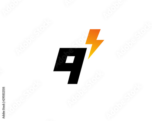 Letter Q or number 9 lightning logo icon design template elements