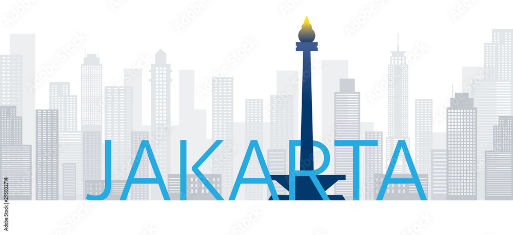 Jakarta, Indonesia Skyline Landmarks with Text or Word