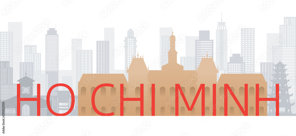Ho Chi Minh City, Vietnam Skyline Landmarks with Text or Word