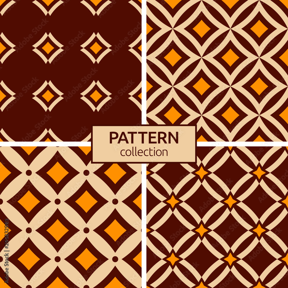 Set of four seamless patterns. Modern stylish textures of smooth rhombuses, diamond shapes.