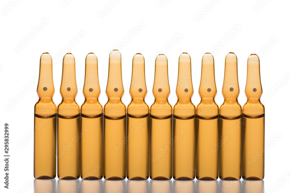 Glass medicine ampoules on a white background Glass medicine ampoules on a white background