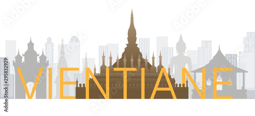 Vientiane, Laos Skyline Landmarks with Text or Word