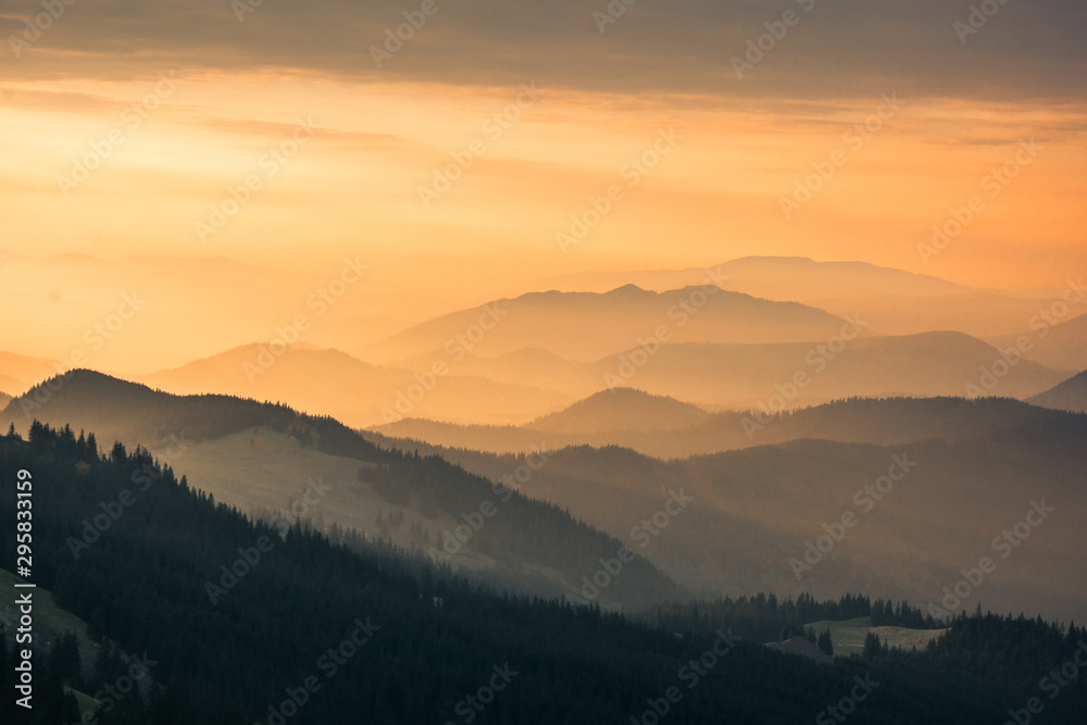 The Carpathians Rarau Mountains Romania landscape springtime clouds sunrise beautiful view  - obrazy, fototapety, plakaty 