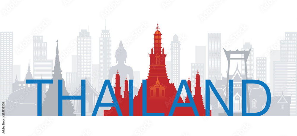 Obraz premium Thailand Skyline Landmarks with Text or Word