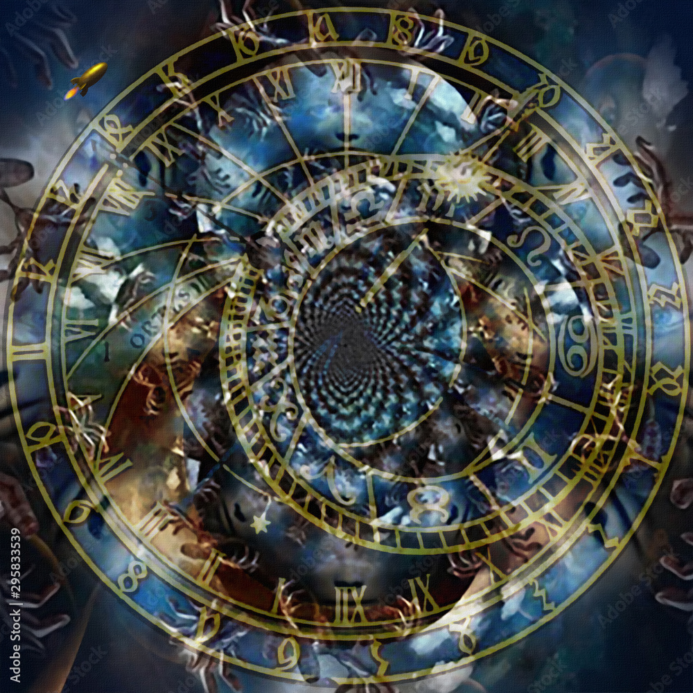 Fototapeta premium Modern abstract. Wheels of Time. Astronomical clock and surreal space