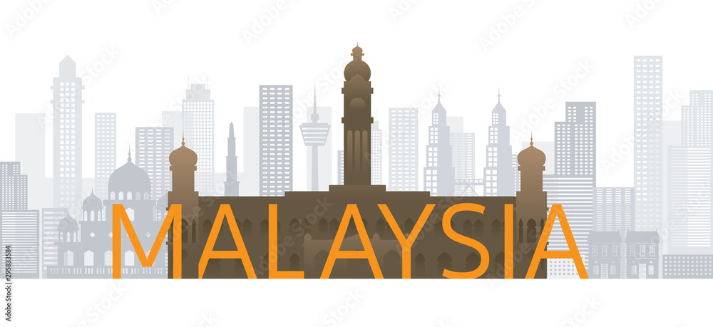 Malaysia Skyline Landmarks with Text or Word