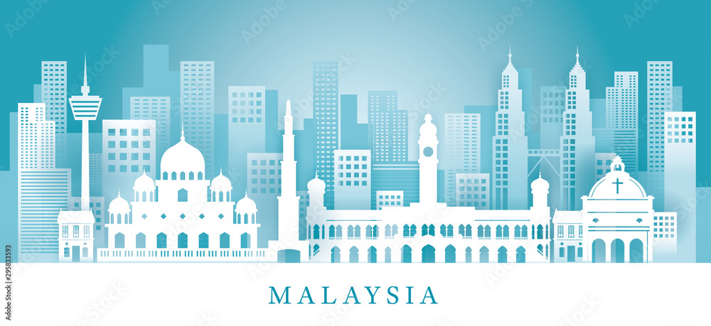 Malaysia Skyline Landmarks in Paper Cutting Style