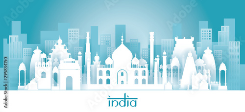 India Skyline Landmarks in Paper Cutting Style