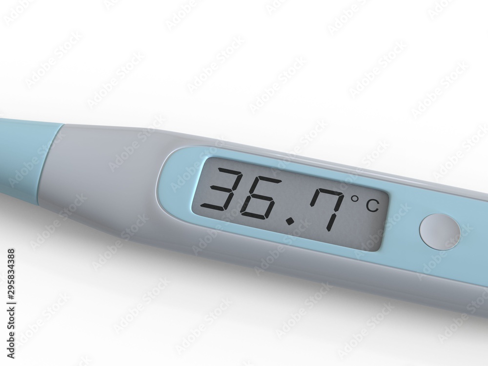 36.7 celsium temperature. Electronic thermometer on white background 36.7 celsium temperature. Electronic thermometer on white background