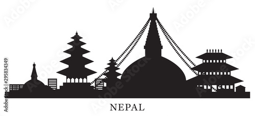 Nepal Skyline Landmarks Silhouette Background