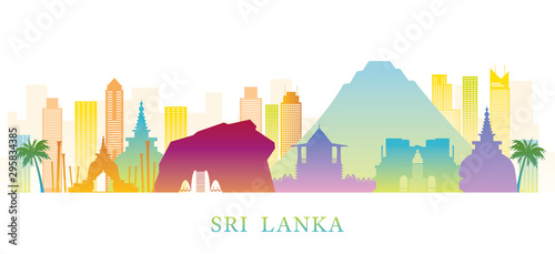 Sri Lanka Skyline Landmarks Colorful Silhouette Background