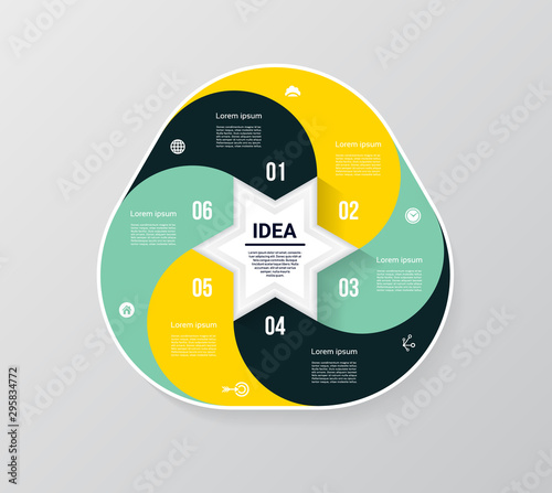 Vector circle infographic. Template for diagram, graph, presentation and chart. Business concept with 6 options, parts, steps or processes. Abstract background